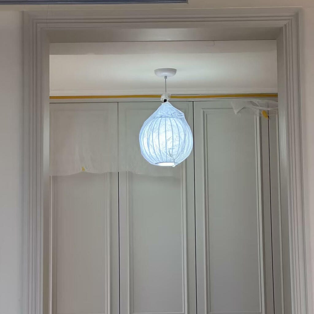 Customer photo review of Pendant Light, Crisscross Bubble, Mulberry Silk, Steel Wireframe, E26