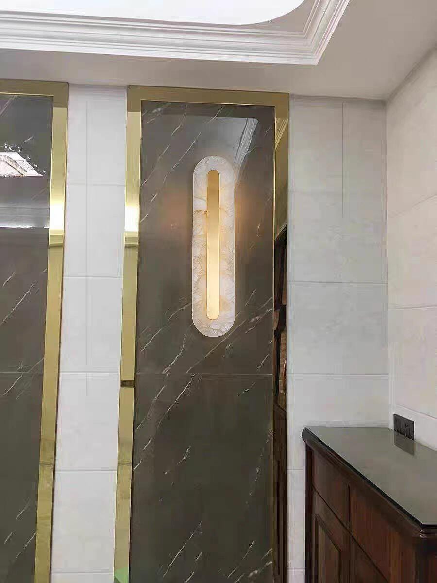 Customer photo review of Wall Sconce, Genuine Alabaster & Brass, Integrated LED, Dimmable