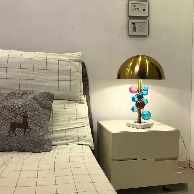 Customer photo review of Globo Table Lamp, Glass Spheres, White Marble Base, Gold Stem, E27