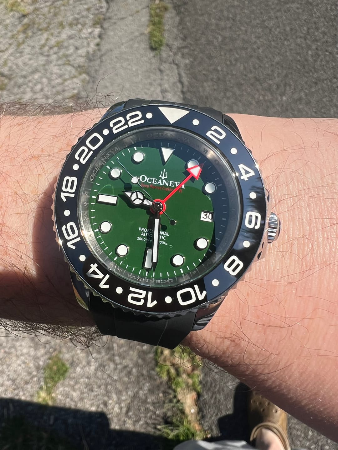 Customer photo review of Oceaneva 6000m GMT Deep Marine Explorer VI Grade 5 Titanium Automatic Watch Green Dial