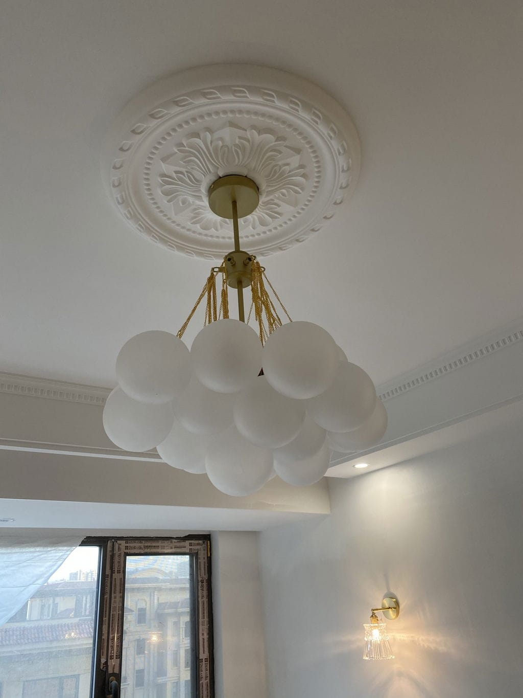 Customer photo review of Bubble Chandelier, Hand-Frosted Glass Globes, Gold or Black, E27
