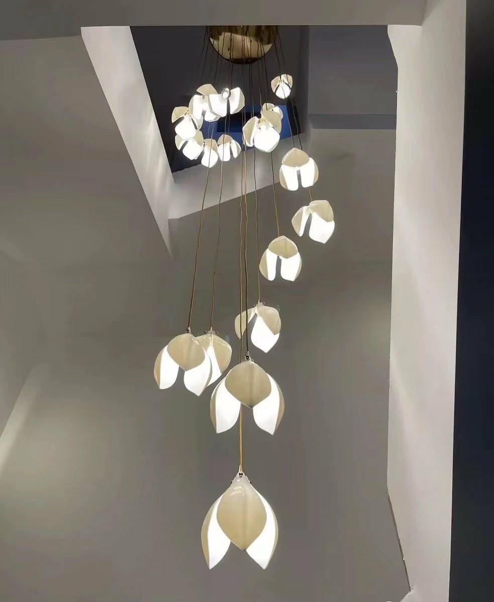 Customer photo review of Pendant Light, Ceramic Flower Shades, Brass & White, G9 LED
