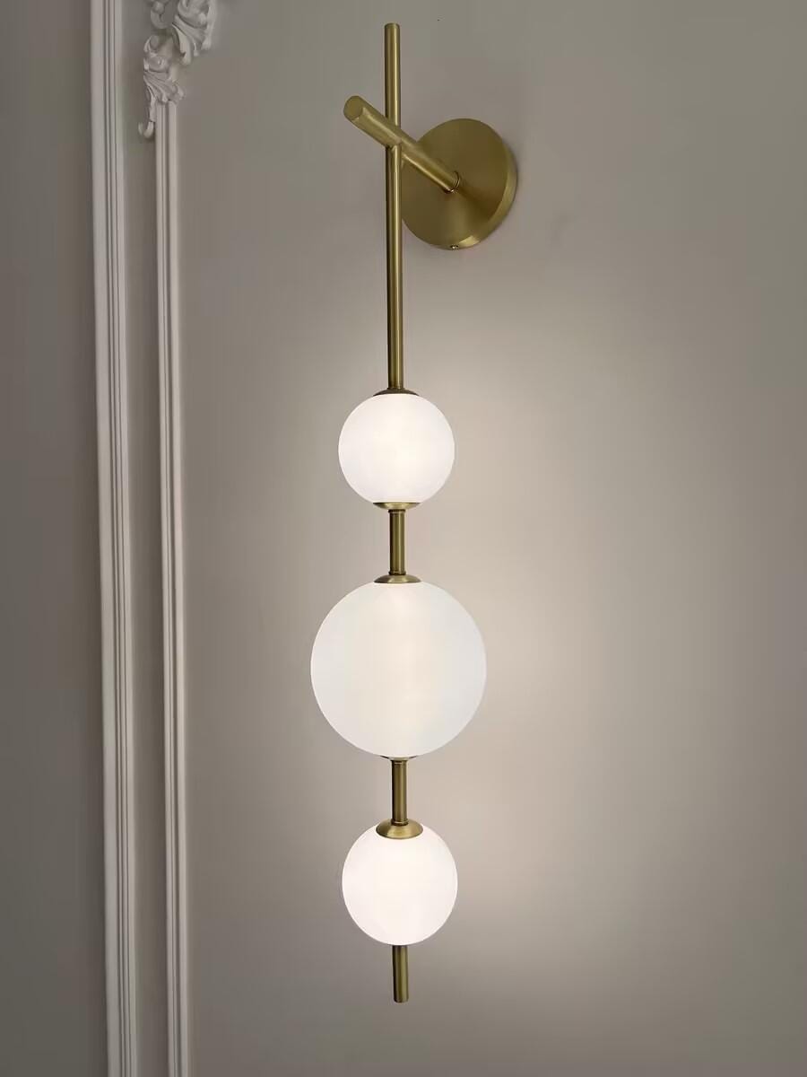 Customer photo review of Wall Lamp, Stacked Glass Globes, Matte White Shades, Integrated LED, Dimmable