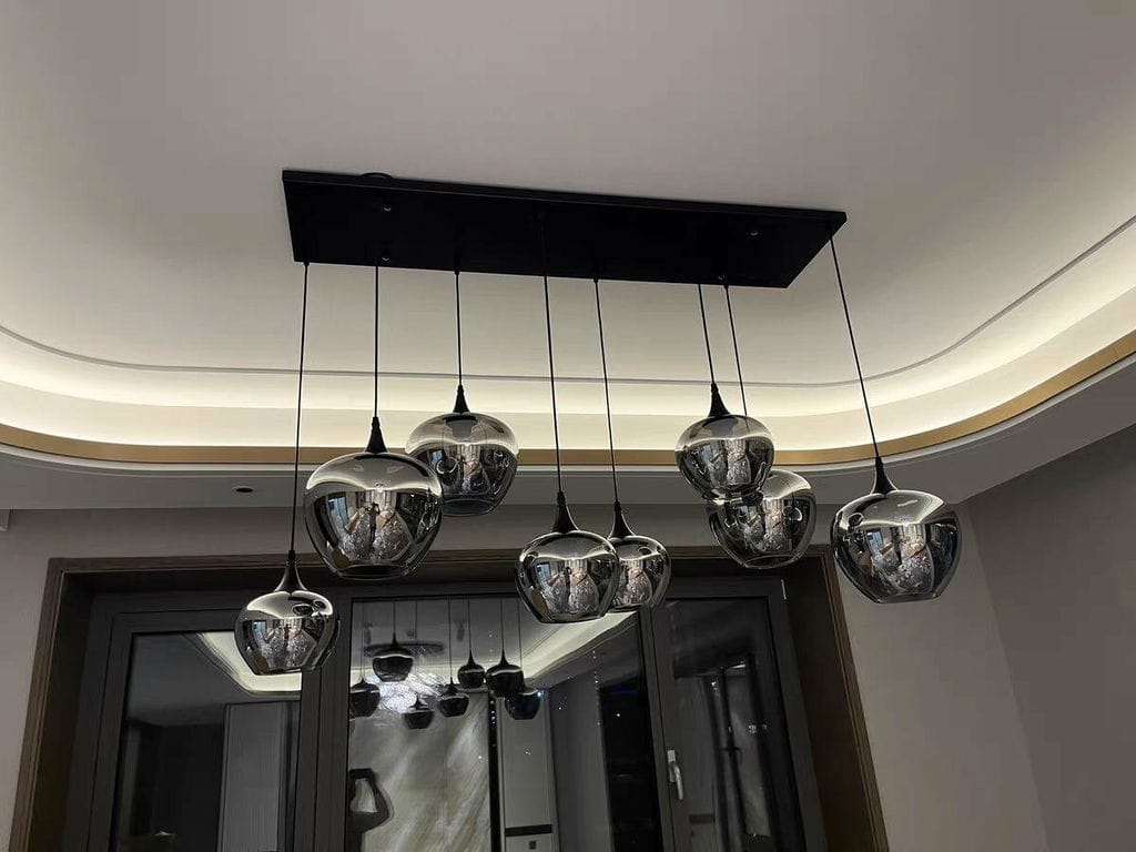 Customer photo review of Bottle Pendant Light, Hand-Blown Smoke Gray Glass, Black, E27