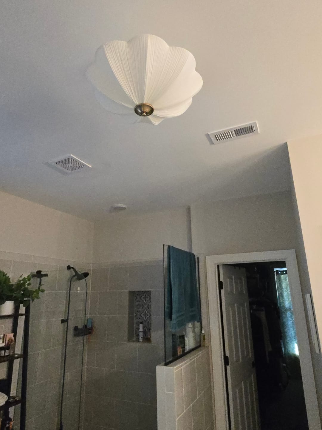 Customer photo review of Boho Pleated Flower White Fabric Semi Flush Mount