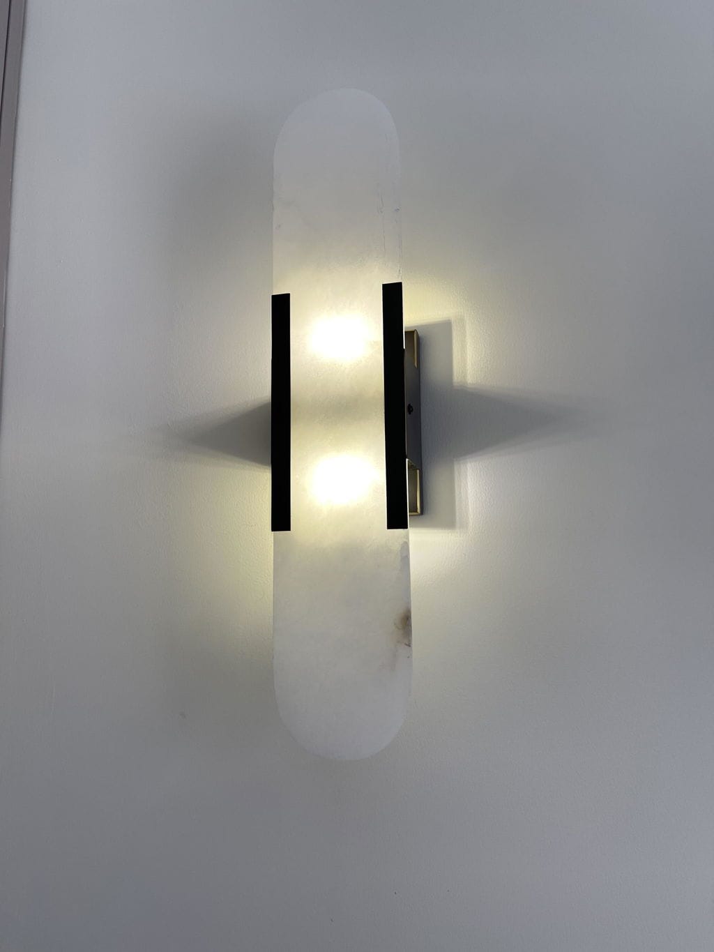 Customer photo review of Wall Sconce, Melange Alabaster Stone & Brass, G4, Hardwired