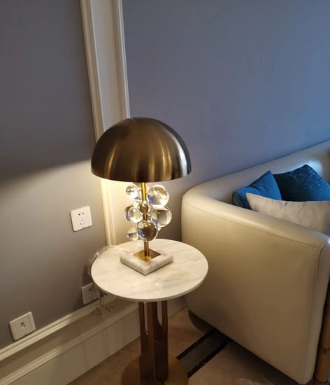 Customer photo review of Globo Table Lamp, Glass Spheres, White Marble Base, Gold Stem, E27