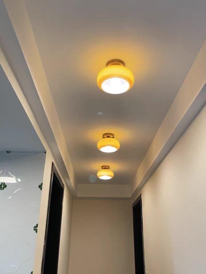 Customer photo review of Ceiling Light Plafonnier, Bauhaus Glass Disc, Natural Wood Frame, E27