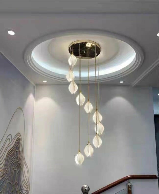 Customer photo review of Pendant Light, Ceramic Flower Shades, Brass & White, G9 LED