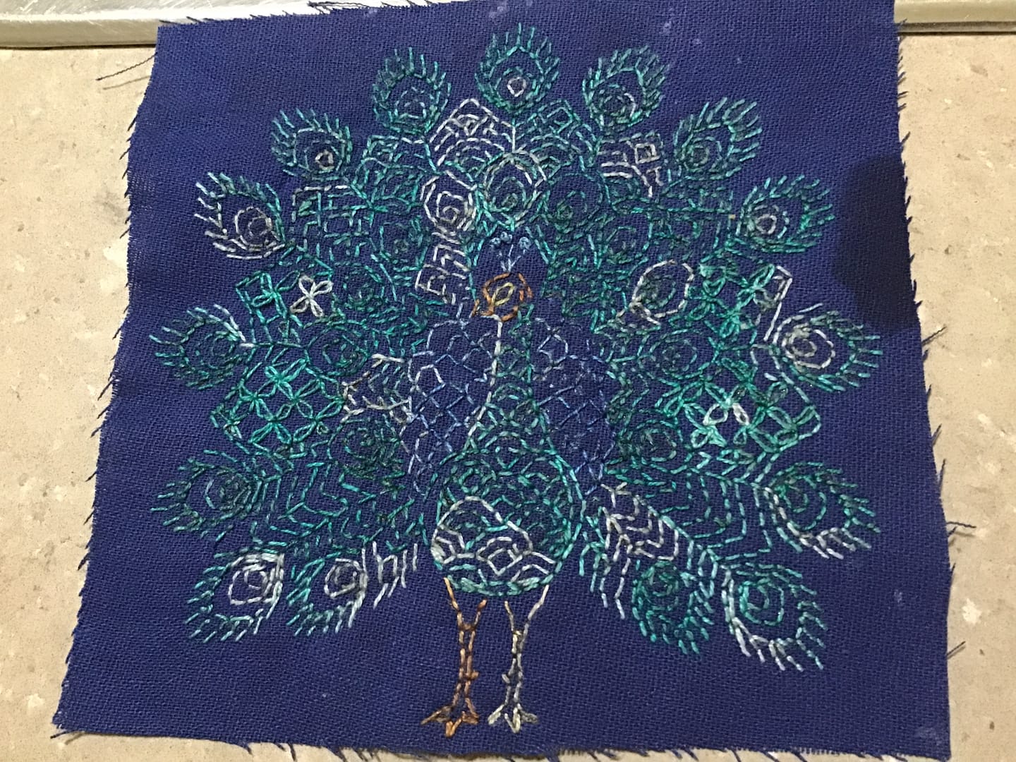 Customer photo review of Rubbyoo Sashiko Embroidery Kit -  King Of Peacock | Beginner-Friendly Handcraft Set | Elegant Tabletop Decoration