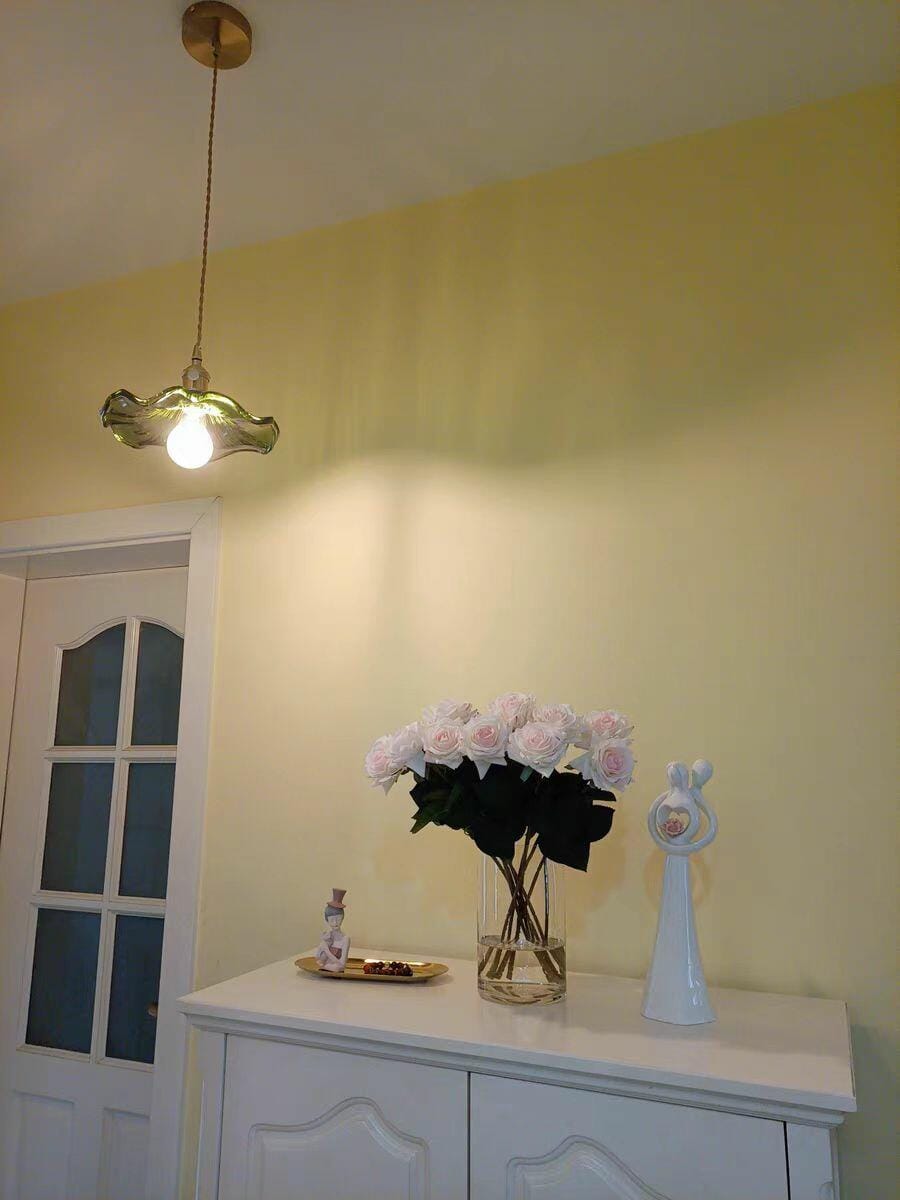 Customer photo review of Pendant Light, Fluted Hibiscus Glass Shade, Brushed Brass, E26/E27