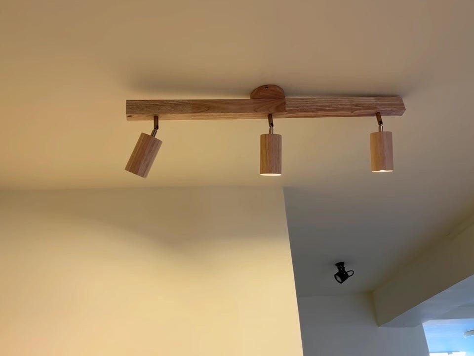 Customer photo review of Ceiling Light, Natural Wood Shade Track Spotlight, E27, 1-5 Head