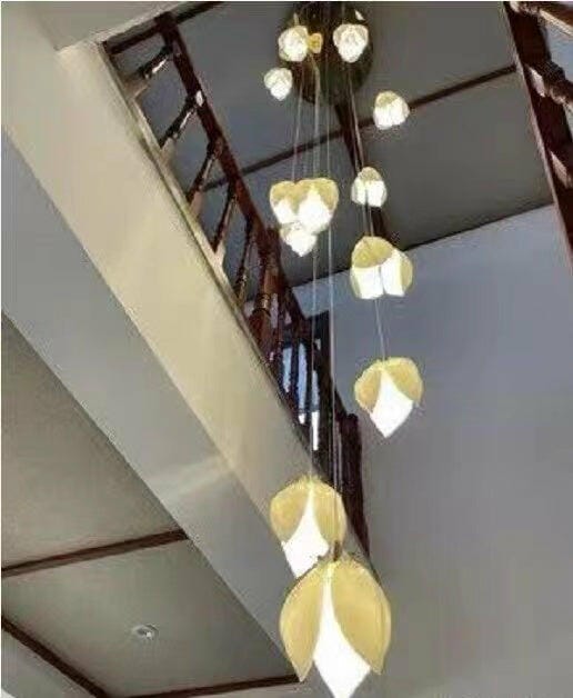 Customer photo review of Pendant Light, Ceramic Flower Shades, Brass & White, G9 LED