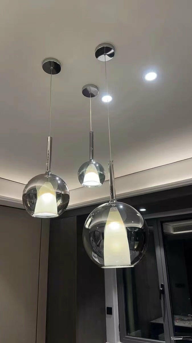 Customer photo review of Glo Pendant Light, Tinted Blown Glass Globe, G4 LED, Dimmable