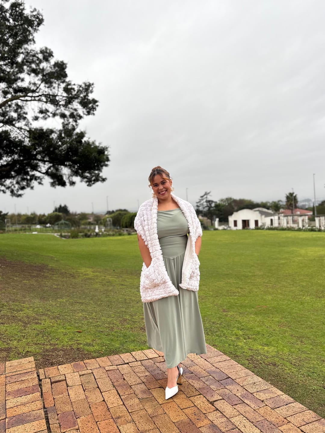 Customer photo review of Mint Cowl Neck Drop Waist Midi Dress