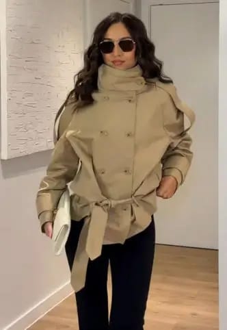 Customer photo review of Anna High Neck Cropped Utility Trench Coat