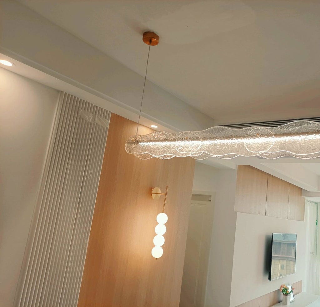 Customer photo review of Wall Lamp, Stacked Glass Globes, Matte White Shades, Integrated LED, Dimmable