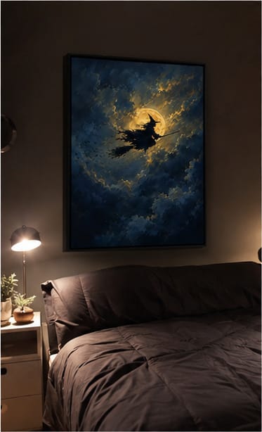 Customer photo review of Witch Flying Moon Canvas Wall Art