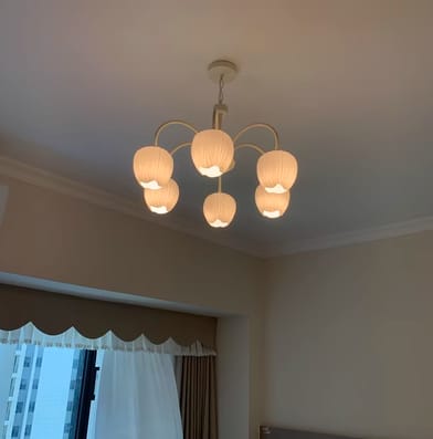 Customer photo review of Tulip Chandelier, White Glass Tulip Shades, Matcha Green Frame, E26