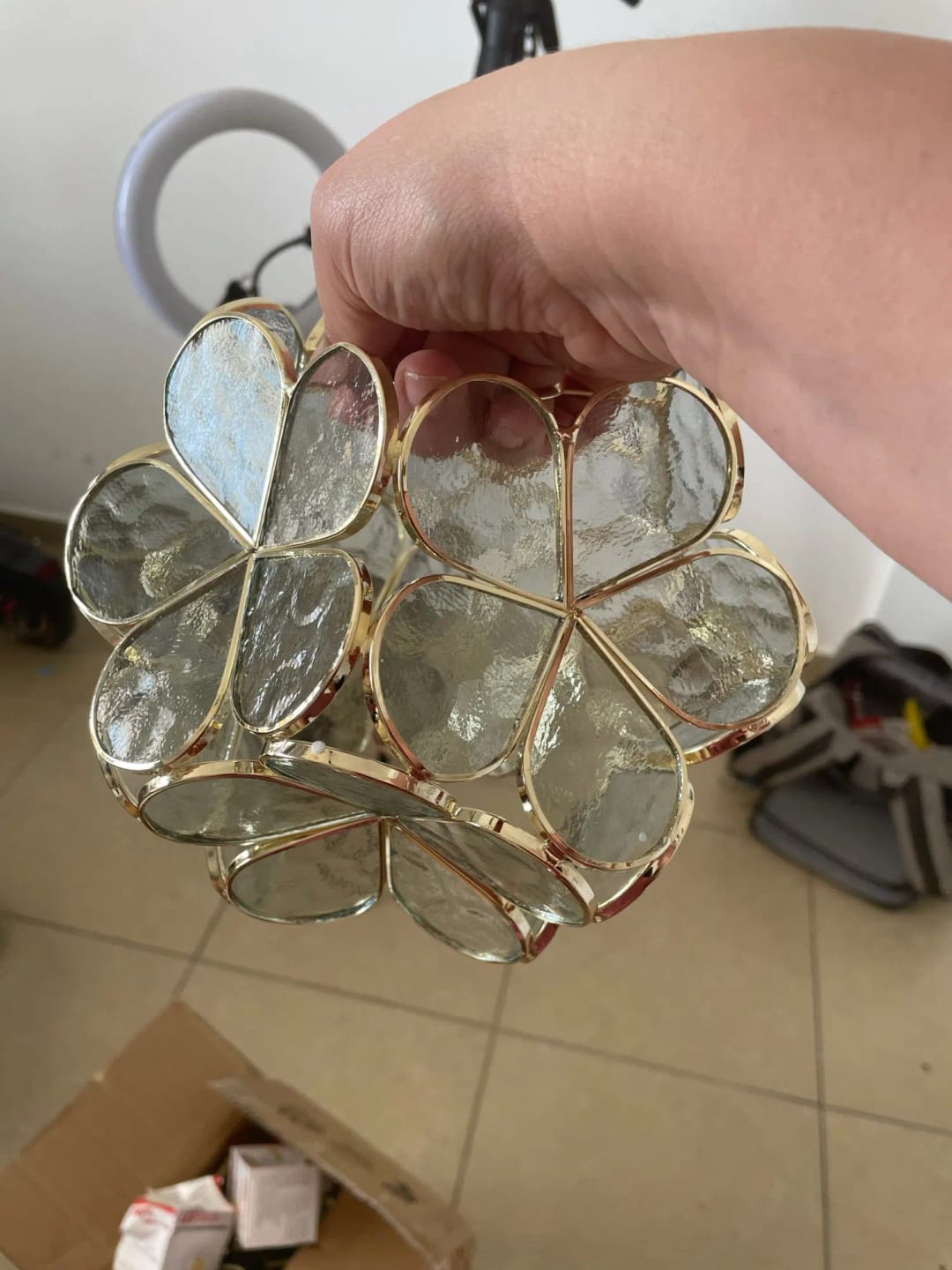 Customer photo review of Glass Petal Pendant Light, Handblown Shade, Brass Fitting, E26/E27