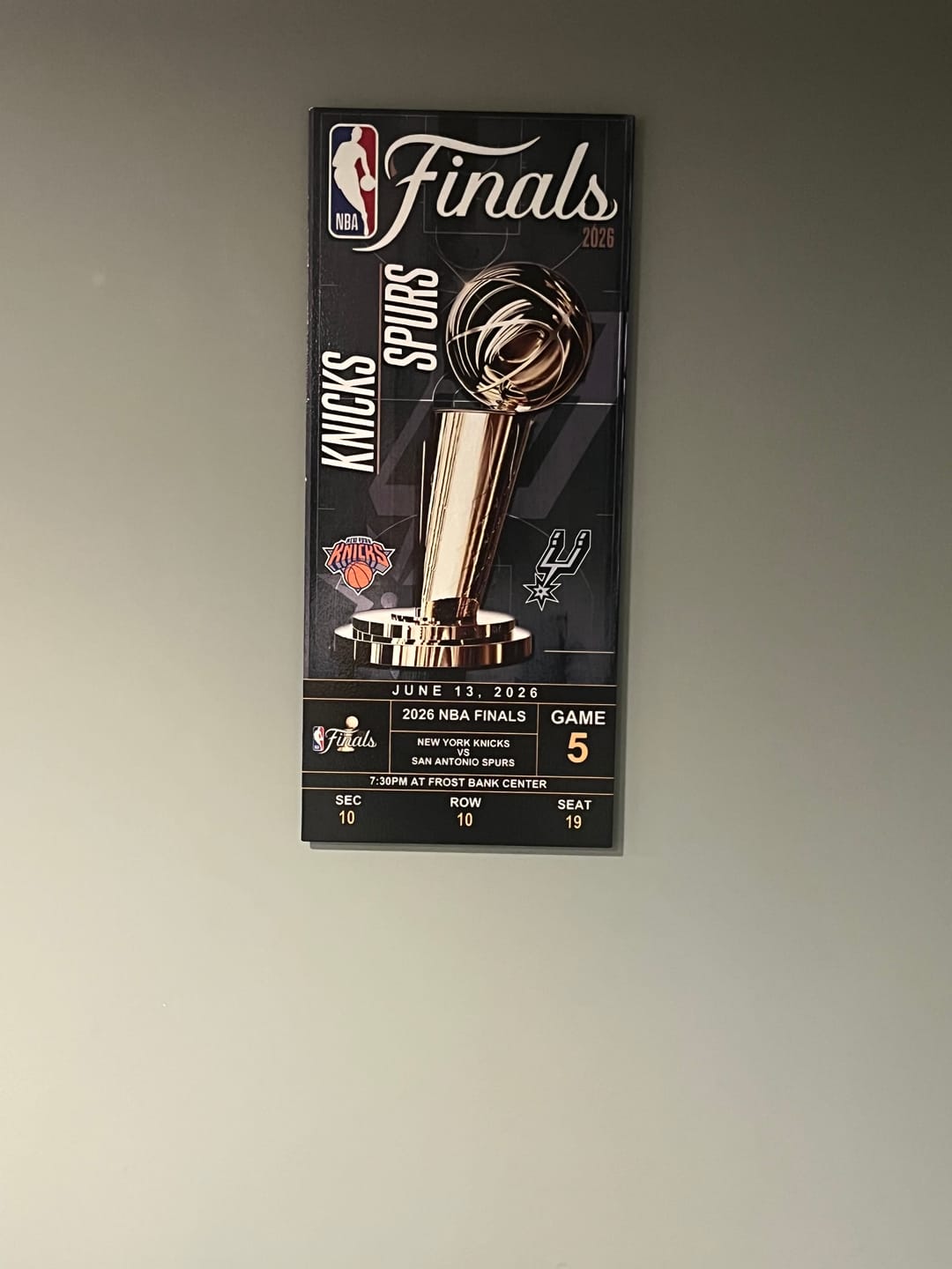 Customer photo review of Personalized New York Knicks 2026 NBA Finals Ticket Stub Single Layer Metal Wall Art