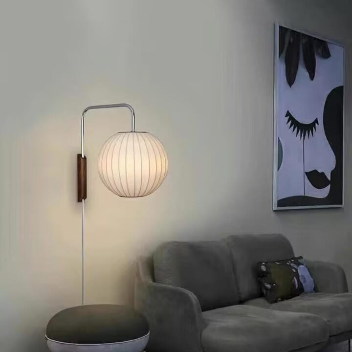 Customer photo review of Wall Sconce, White Polymer Shade, Walnut & Chrome, Swivel Plug-In E26