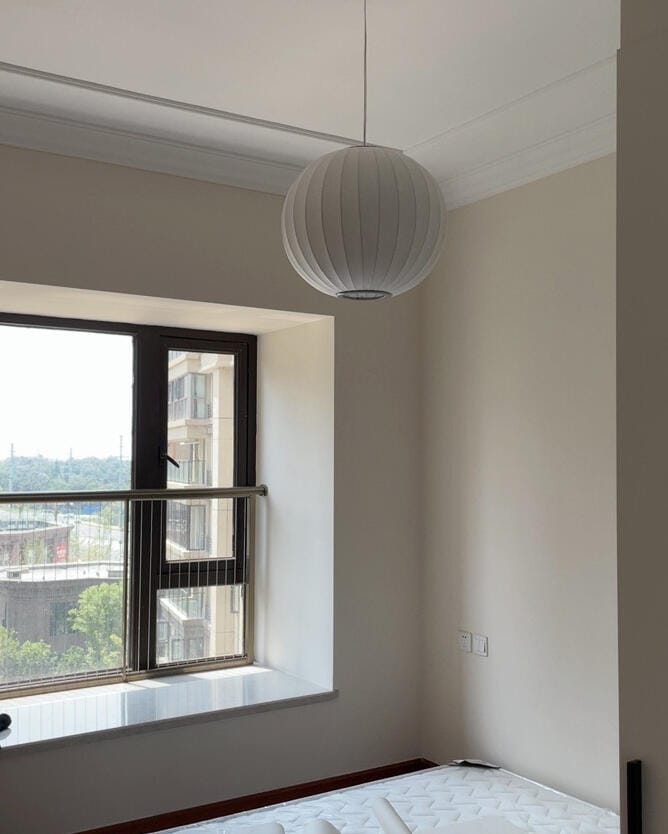 Customer photo review of Pendant Light, Crisscross Bubble, Mulberry Silk, Steel Wireframe, E26