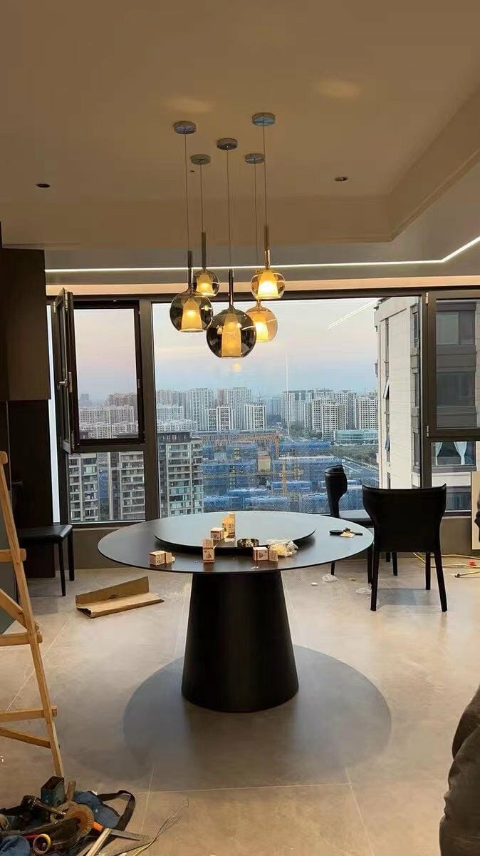 Customer photo review of Glo Pendant Light, Tinted Blown Glass Globe, G4 LED, Dimmable