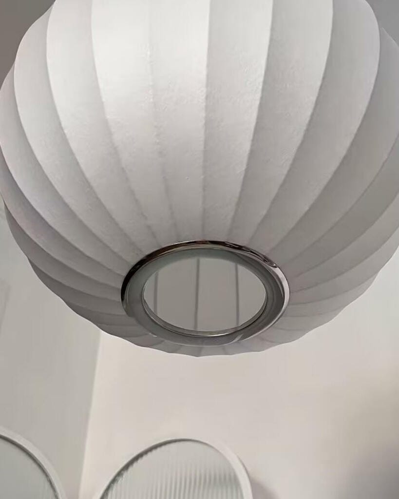 Customer photo review of Pendant Light, Crisscross Bubble, Mulberry Silk, Steel Wireframe, E26