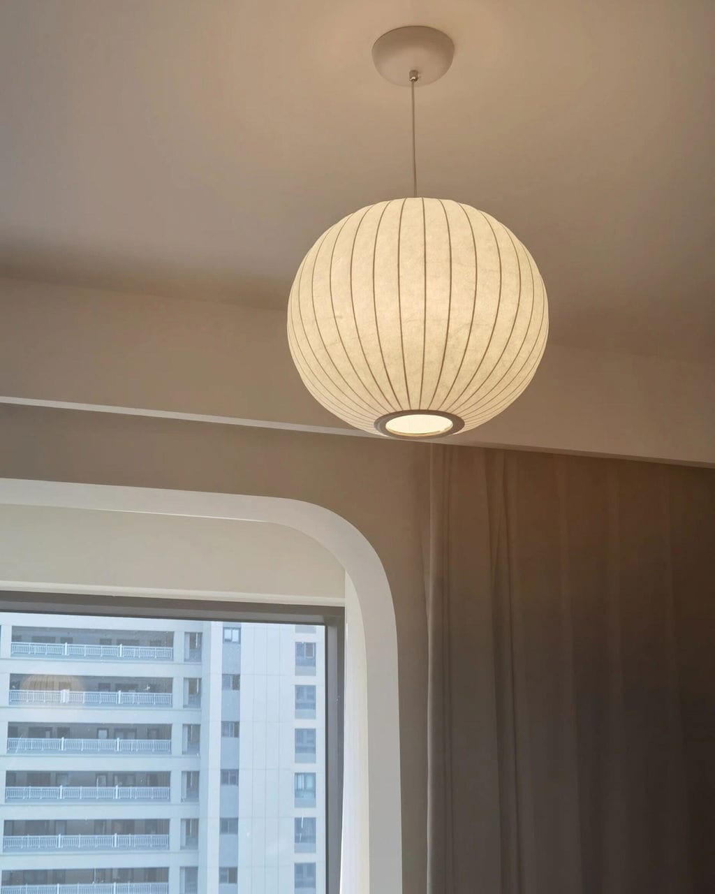 Customer photo review of Pendant Light, Crisscross Bubble, Mulberry Silk, Steel Wireframe, E26