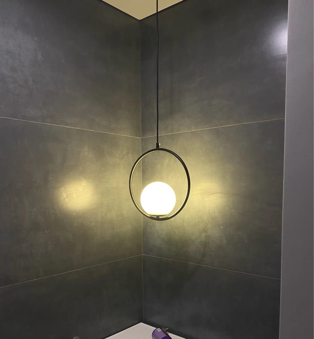 Customer photo review of Mila Pendant Light, White Glass Globe, Brass, Black or Silver, E27