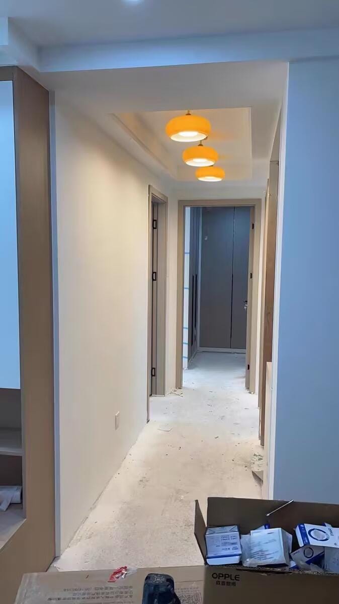 Customer photo review of Ceiling Light Plafonnier, Bauhaus Glass Disc, Natural Wood Frame, E27