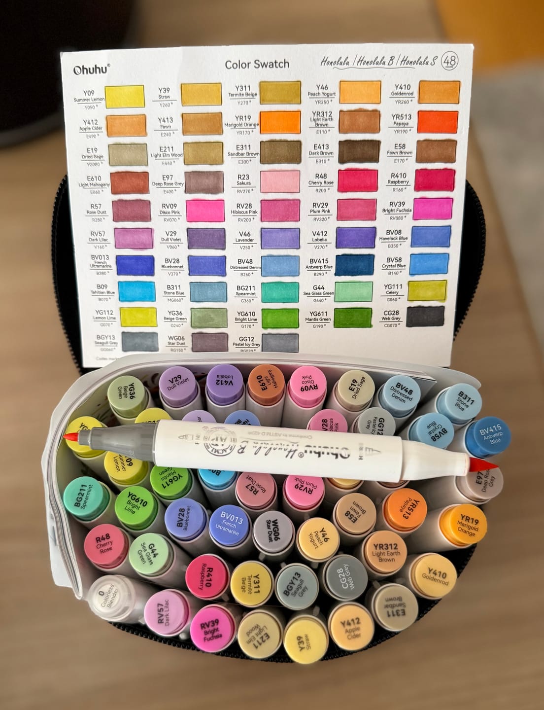 Customer photo review of Ohuhu Honolulu 48 Mid-tone Colors Dual Tips Alcohol Art Markers (New Color Codes)