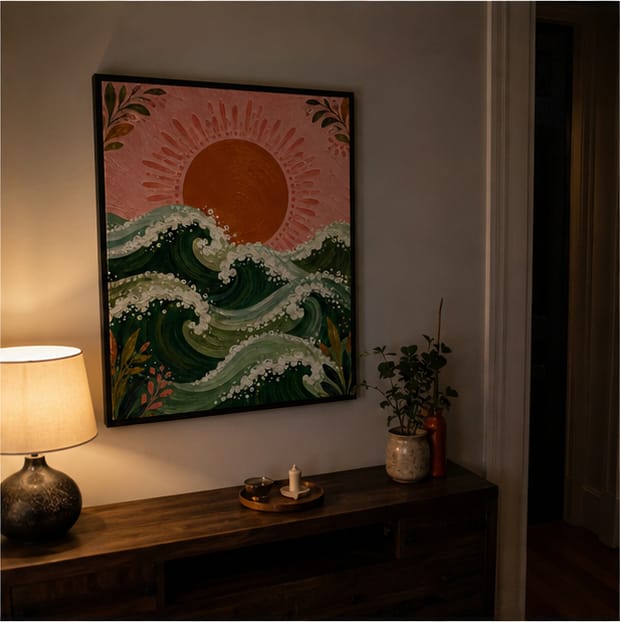 Customer photo review of Ocean Waves Sunset Canvas Wall Art