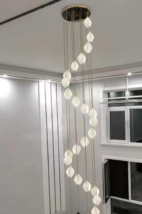 Customer photo review of Pendant Light, Ceramic Flower Shades, Brass & White, G9 LED