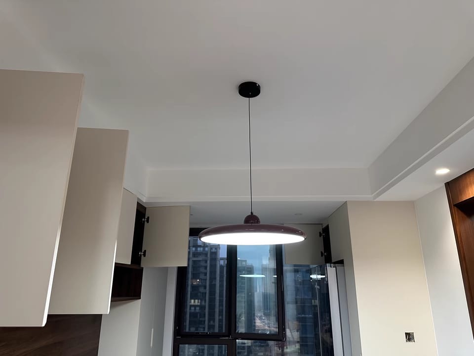 Customer photo review of Lola Pendant Light, Round Disc, White Shade, Integrated LED, Dimmable