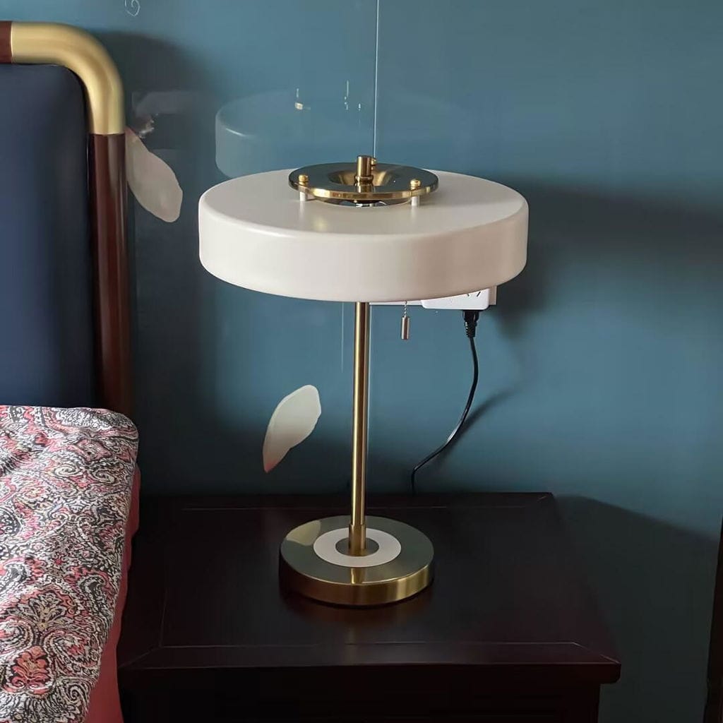 Customer photo review of Revolve Table Lamp, Spun Metal Shade, Opal Diffuser, Iron Base, G9