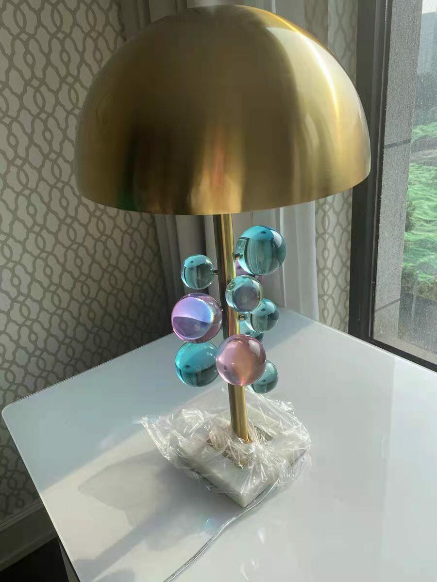 Customer photo review of Globo Table Lamp, Glass Spheres, White Marble Base, Gold Stem, E27