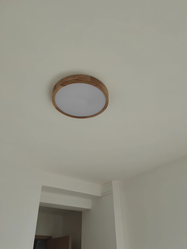 Customer photo review of Ceiling Light, Natural Rubberwood, Slim Flush Mount, Integrated LED