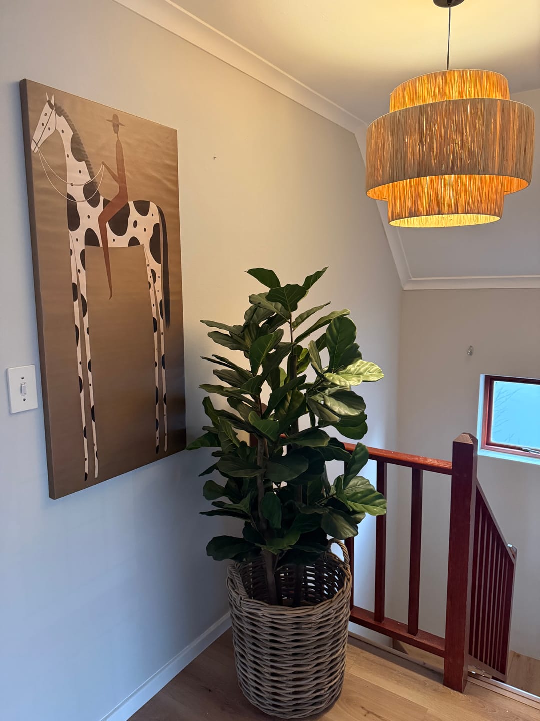 Customer photo review of Thuli Double Drum Natural or Black Raffia Wrap Pendant Light