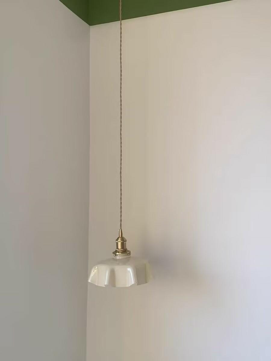 Customer photo review of French Flower Pendant Light, Pleated Glass Shade, Brass, E27