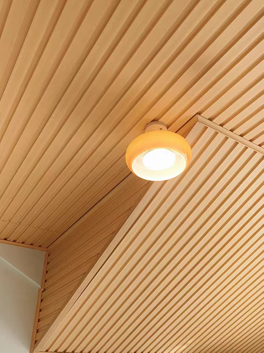 Customer photo review of Ceiling Light Plafonnier, Bauhaus Glass Disc, Natural Wood Frame, E27