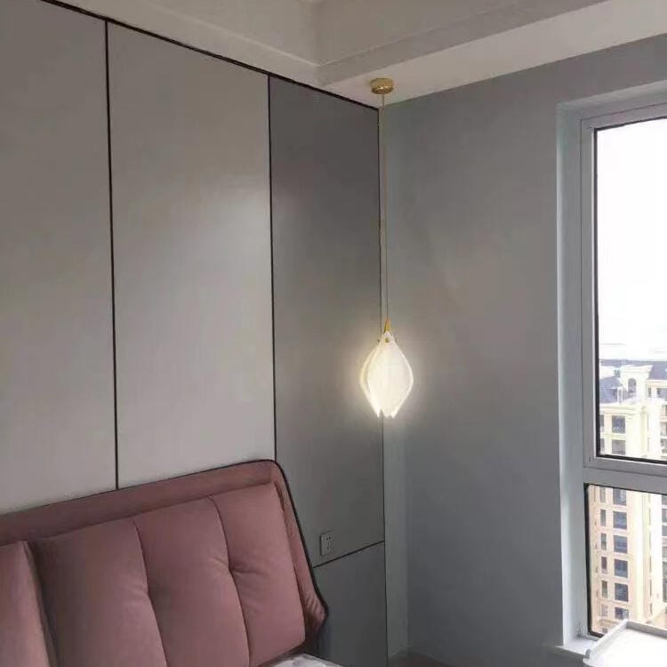 Customer photo review of Pendant Light, Ceramic Flower Shades, Brass & White, G9 LED