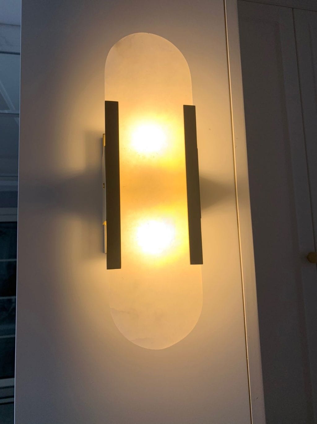 Customer photo review of Wall Sconce, Melange Alabaster Stone & Brass, G4, Hardwired