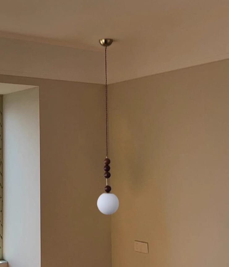 Customer photo review of Pendant Light, Maru Ash Wood Beads, Copper or Walnut, G9 Glass Shade