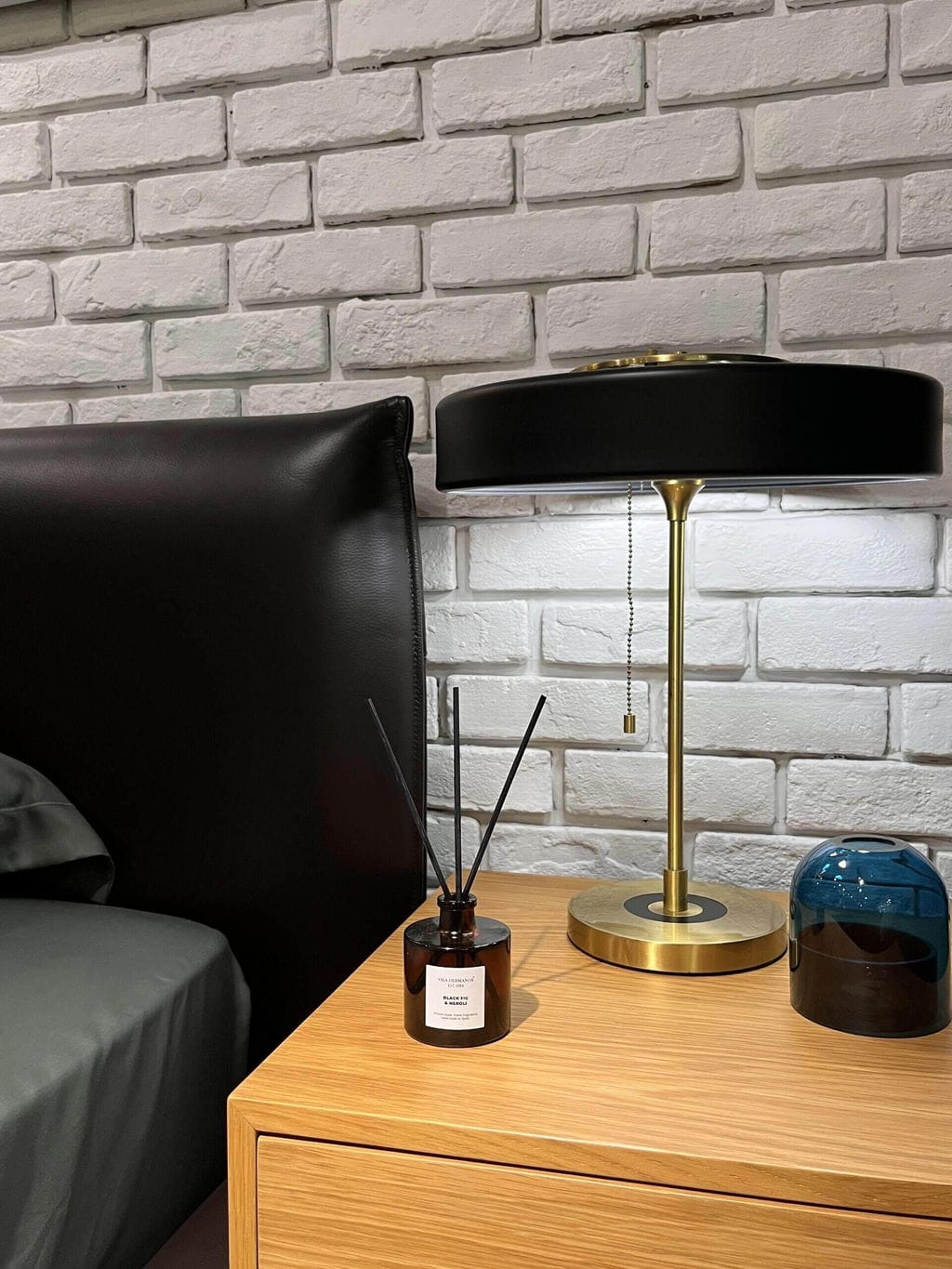 Customer photo review of Revolve Table Lamp, Spun Metal Shade, Opal Diffuser, Iron Base, G9
