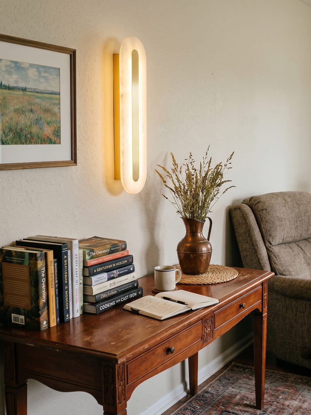 Customer photo review of Wall Sconce, Genuine Alabaster & Brass, Integrated LED, Dimmable