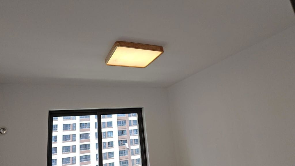 Customer photo review of Ceiling Light, Natural Rubberwood, Slim Flush Mount, Integrated LED