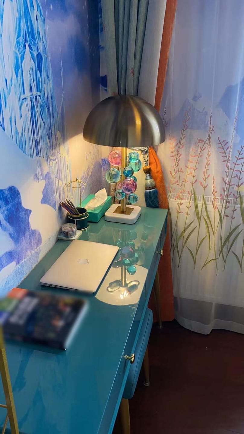 Customer photo review of Globo Table Lamp, Glass Spheres, White Marble Base, Gold Stem, E27