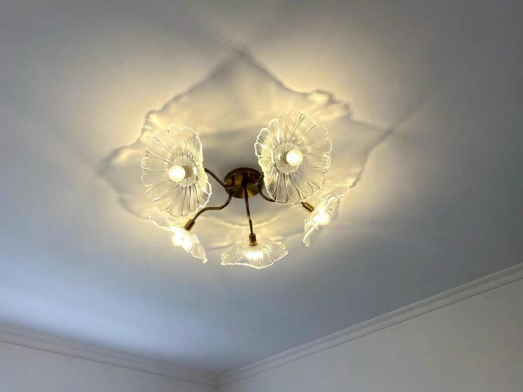 Customer photo review of Ceiling Light, Frosted Leaf Glass Shades, Gold, E27, Lotus Leaf